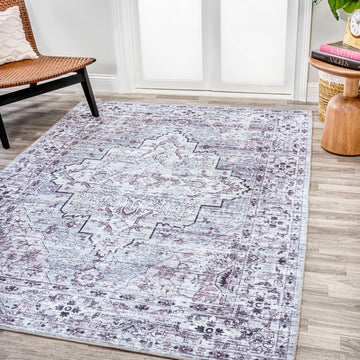 Didim Boho Gray Medallion Washable Area Rug